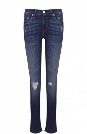Укороченные джинсы-скинни с потертостями Rag&Bone. Цвет: синий