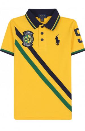 Хлопковое поло с логотипом сборной Бразилии Polo Ralph Lauren. Цвет: желтый