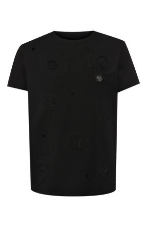 Хлопковая футболка с декоративной отделкой Philipp Plein. Цвет: черный