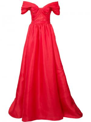 Платье с заниженной линией плеч Marchesa. Цвет: красный