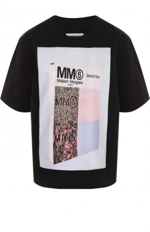 Хлопковая футболка свободного кроя с принтом Mm6. Цвет: черный