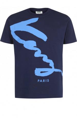 Хлопковая футболка с логотипом бренда Kenzo. Цвет: темно-синий