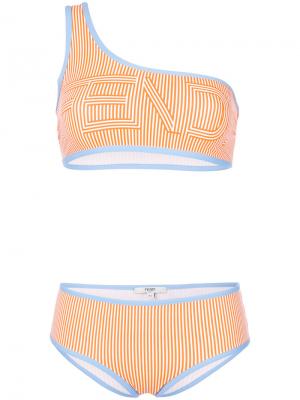 Полосатый купальник-бикини с логотипом Fendi. Цвет: жёлтый и оранжевый