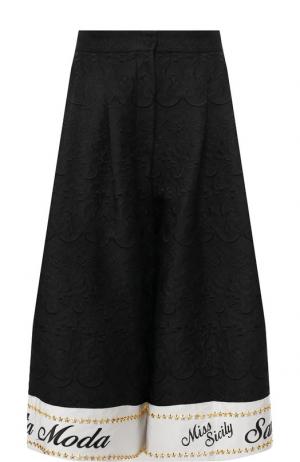 Брюки из смеси хлопка и шелка с контрастной отделкой Dolce & Gabbana. Цвет: черный