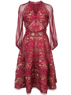 Кружевное платье с пышной юбкой Marchesa Notte. Цвет: розовый и фиолетовый