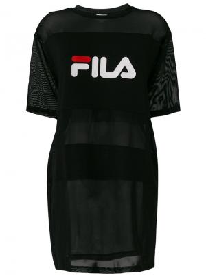 Длинная прозрачная футболка с логотипом Fila. Цвет: чёрный