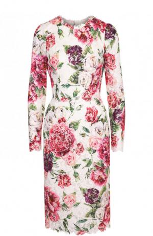 Кружевное платье-миди с круглым вырезом и принтом Dolce & Gabbana. Цвет: разноцветный