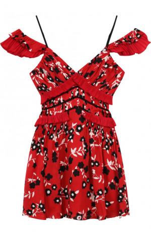 Приталенное мини-платье с оборками и открытыми плечами self-portrait. Цвет: красный