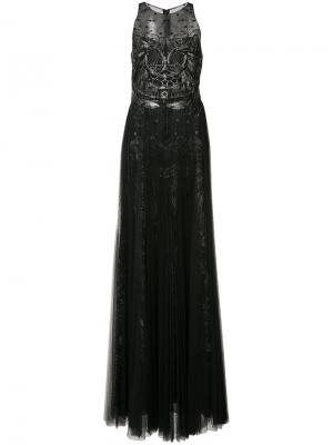 Платье с вышивкой Marchesa Notte. Цвет: чёрный