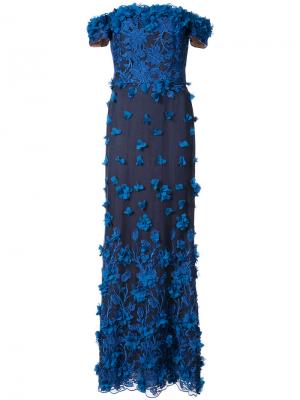 Вечернее платье с вышивкой Marchesa Notte. Цвет: синий