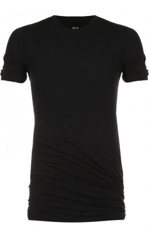 Удлиненная хлопковая футболка с круглым вырезом Rick Owens. Цвет: черный