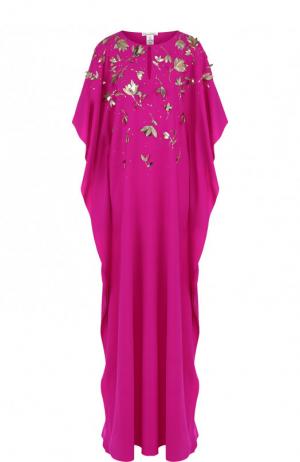 Шелковое платье-макси с контрастной отделкой Oscar de la Renta. Цвет: фуксия