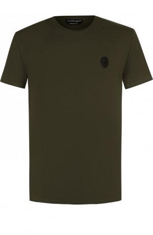 Хлопковая футболка с круглым вырезом Alexander McQueen. Цвет: зеленый