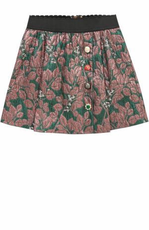 Мини-юбка с металлизированным принтом и декоративными пуговицами Dolce & Gabbana. Цвет: бронзовый