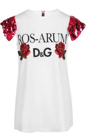 Футболка из смеси хлопка и шелка с декоративной отделкой Dolce & Gabbana. Цвет: белый