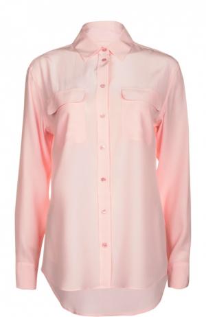 Шелковая блуза свободного кроя с накладными карманами Equipment. Цвет: светло-розовый