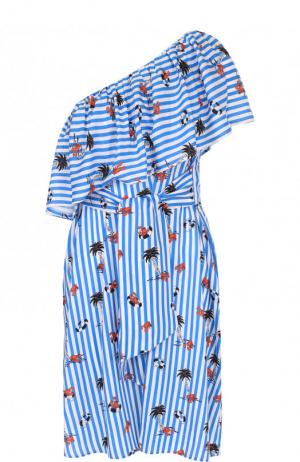 Мини-платье в полоску с оборками Pietro Brunelli. Цвет: синий