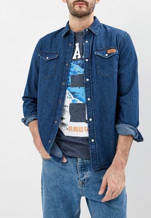 Рубашка джинсовая Superdry. Цвет: синий
