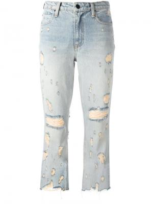 Укороченные джинсы с рваными деталями Alexander Wang. Цвет: синий