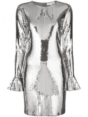 Платье с пайетками и рюшами Michael Kors. Цвет: металлический