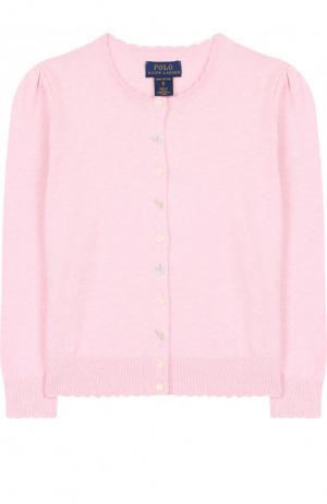 Хлопковый пуловер на пуговицах Polo Ralph Lauren. Цвет: светло-розовый