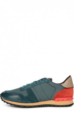 Замшевые кроссовки  Garavani Rockrunner на шнуровке Valentino. Цвет: бирюзовый