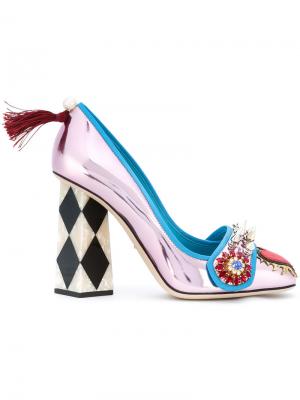 Декорированные туфли-лодочки с кристаллами Jackie Dolce & Gabbana. Цвет: розовый и фиолетовый