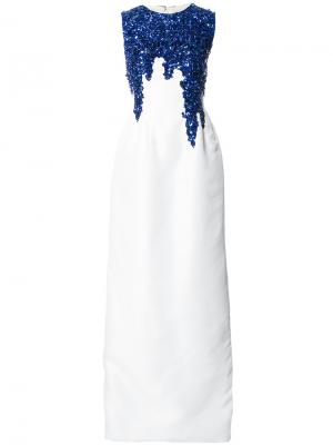 Вечернее платье с отделкой пайетками Oscar de la Renta. Цвет: белый