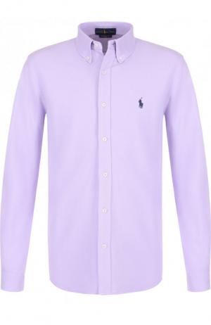 Хлопковая рубашка с воротником button down Polo Ralph Lauren. Цвет: сиреневый