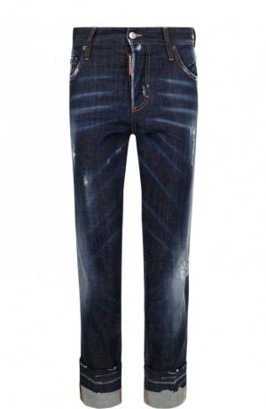 Укороченные джинсы с потертостями и отворотами Dsquared2. Цвет: синий