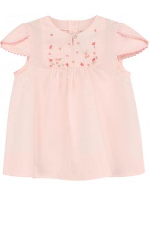 Хлопковая блуза с вышивкой Tartine Et Chocolat. Цвет: розовый