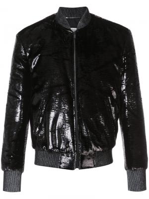Блестящая куртка бомбер Saint Laurent. Цвет: чёрный
