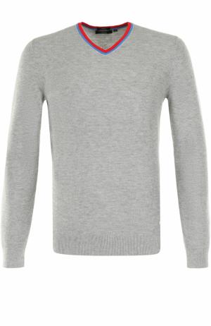 Пуловер из смеси шерсти и хлопка BOSS. Цвет: светло-серый