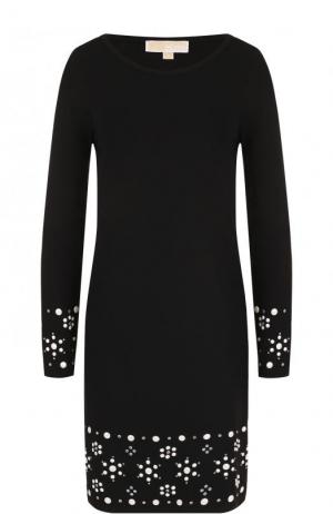 Приталенное мини-платье с длинным рукавом и контрастной отделкой MICHAEL Kors. Цвет: черный