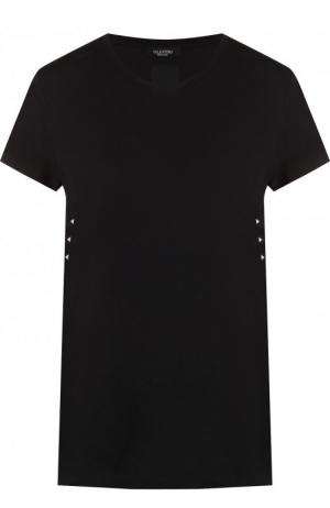 Хлопковая футболка с круглым вырезом и декоративной отделкой Valentino. Цвет: черный