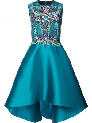 Асимметричное декорированное платье Marchesa Notte. Цвет: синий
