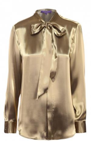 Блуза с металлизированной отделкой и воротником аскот Ralph Lauren. Цвет: золотой
