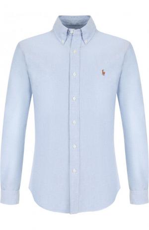 Хлопковая рубашка с воротником button down Polo Ralph Lauren. Цвет: голубой