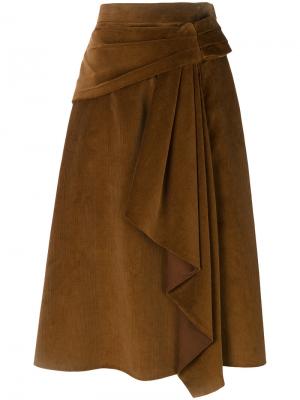 Вельветовая юбка с драпировкой Prada. Цвет: коричневый