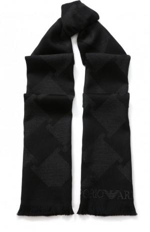 Шерстяной шарф с бахромой Emporio Armani. Цвет: серый