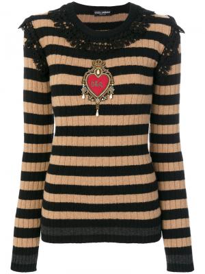Полосатый джемпер с кружевной оделкой Dolce & Gabbana. Цвет: чёрный