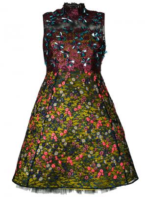 Платье с вышитым кружевным верхним слоем Delpozo. Цвет: чёрный
