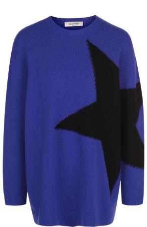 Кашемировый пуловер с вышивкой в виде звезды Valentino. Цвет: синий