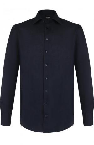 Льняная рубашка с итальянским воротником Giorgio Armani. Цвет: темно-синий