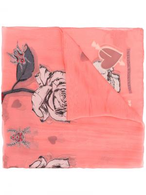 Шарф с цветочным принтом Alexander McQueen. Цвет: розовый и фиолетовый