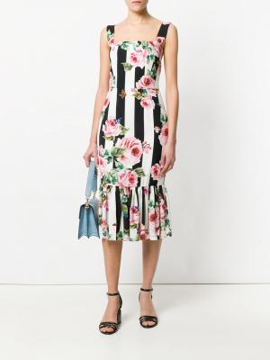 Платье в полоску с цветочным принтом Dolce & Gabbana. Цвет: многоцветный