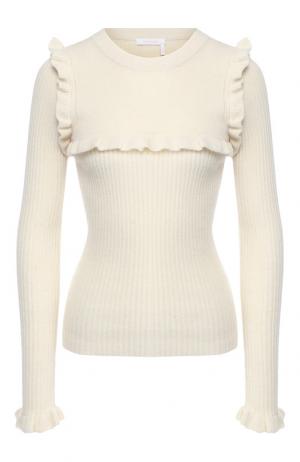 Шерстяной пуловер с оборками See by Chloé. Цвет: белый