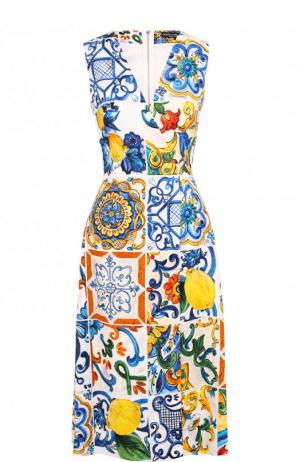 Приталенное платье-миди с V-образным вырезом и принтом Dolce & Gabbana. Цвет: разноцветный