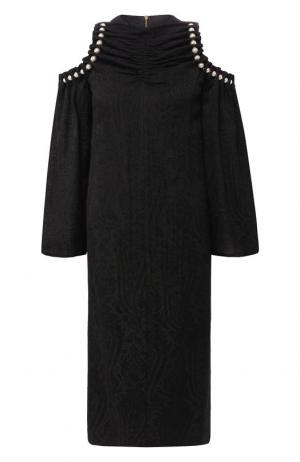 Платье с открытыми плечами и декоративной отделкой Mother Of Pearl. Цвет: черный