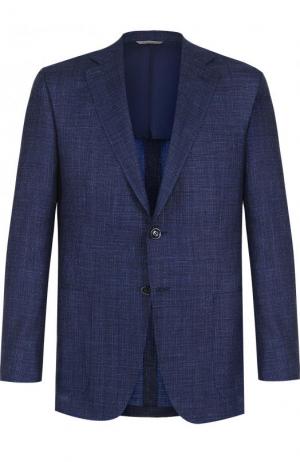 Однобортный пиджак из смеси шерсти и льна с шелком Canali. Цвет: темно-синий